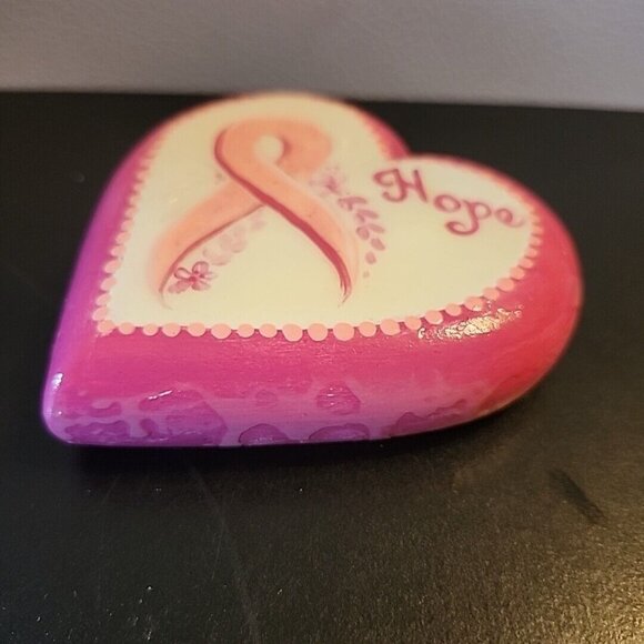 3.75 Inch Hand Painted Hand Made Heart Rock Hope Breast Cancer Survivor Pink - Picture 2 of 7